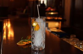 Fine glass of gin in the Josefa Bar & Coffee of the Platzl Hotel.