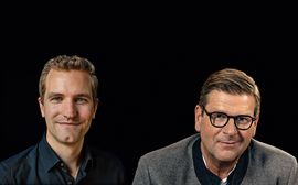 Portrait of Tobias and Heiko with a professional black background, the are friendly and professional, conveying a welcoming yet businesslike tone